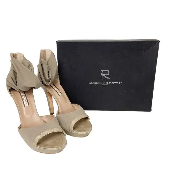Guglielmo Rotta Beige Platform Heel Open Toe Leather Trim Womens Size 40 EU