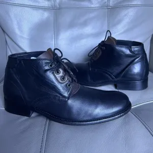 H by Hudson Terran Alaska Oxfords Lace Up Boots Size 41 US 8 Leather Black Brown