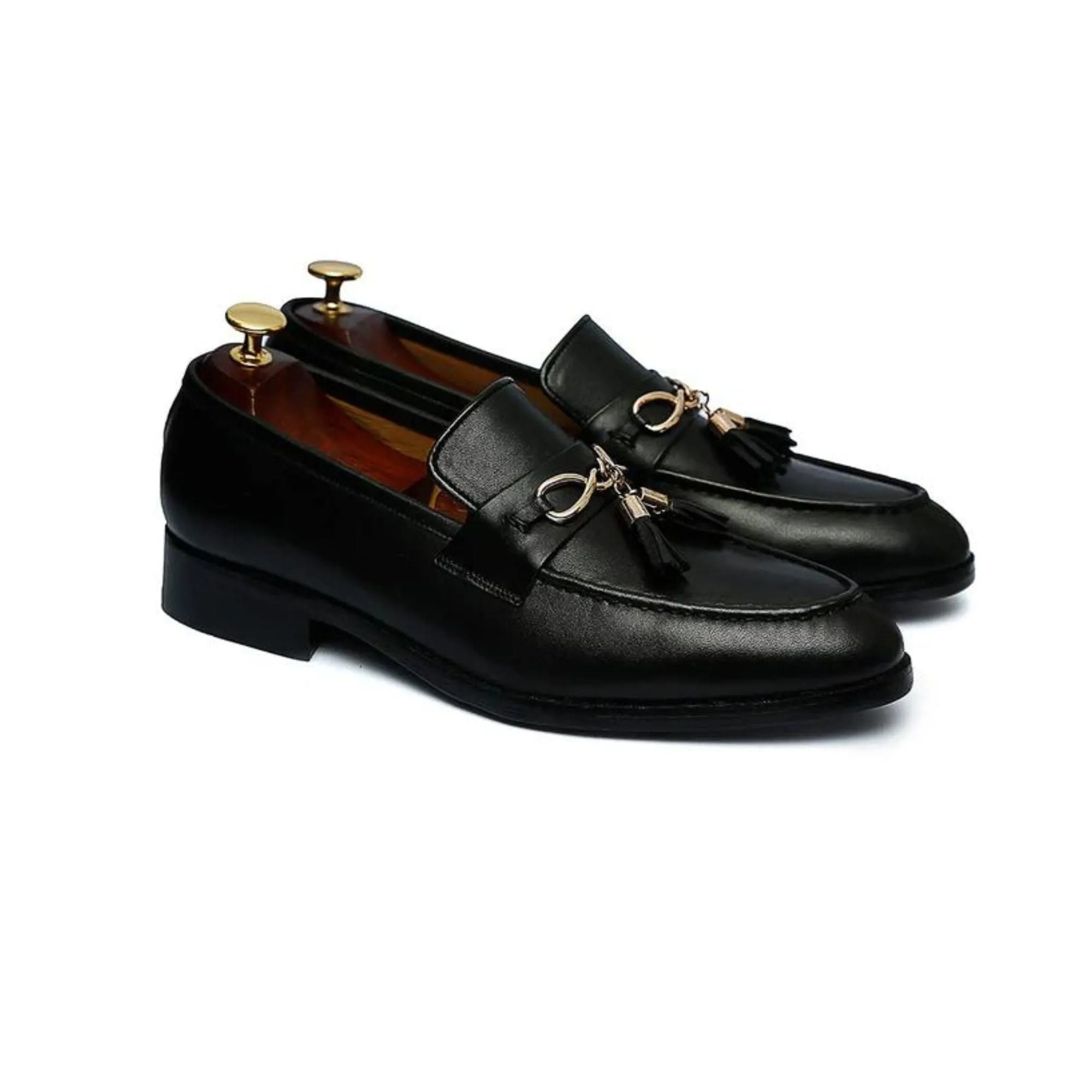 Handmade Custom Calf Leather Black Mens Loafers