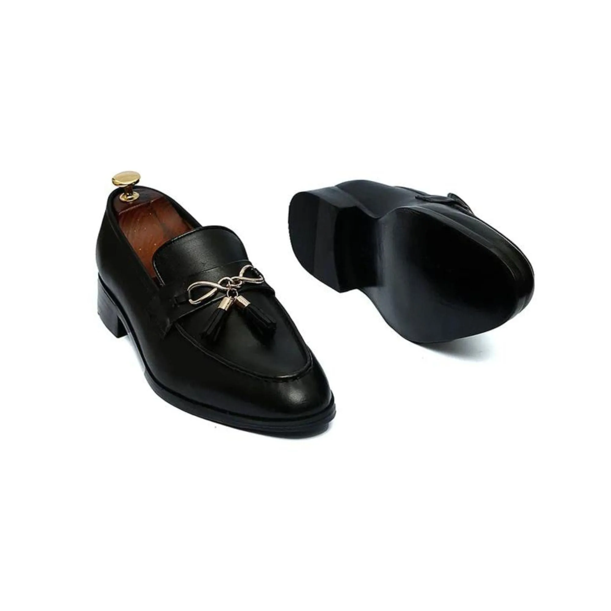 Handmade Custom Calf Leather Black Mens Loafers