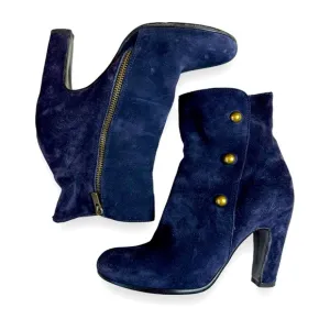 Handmade Italian blue suede button heeled boots Officine Creative Victorian