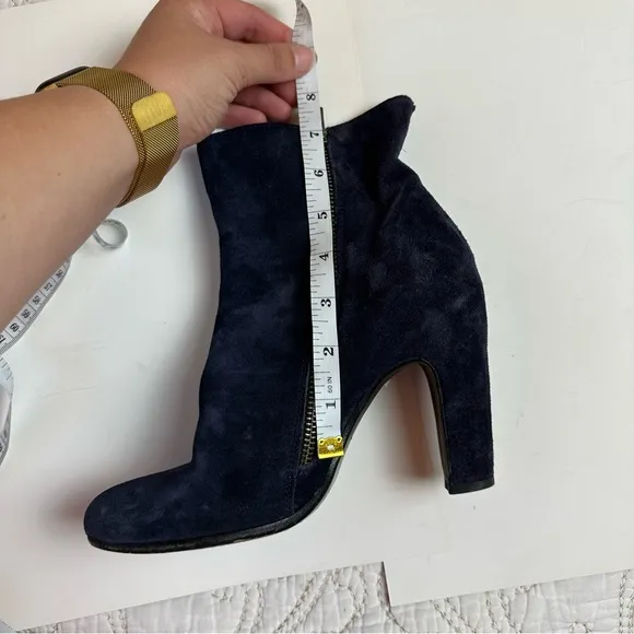 Handmade Italian blue suede button heeled boots Officine Creative Victorian