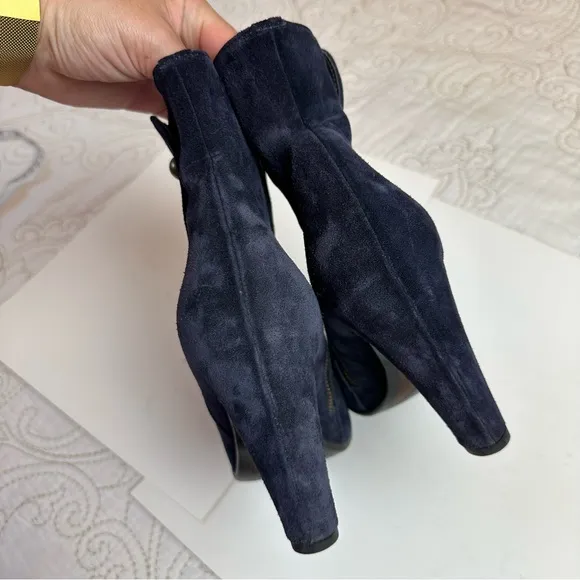 Handmade Italian blue suede button heeled boots Officine Creative Victorian