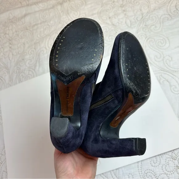 Handmade Italian blue suede button heeled boots Officine Creative Victorian