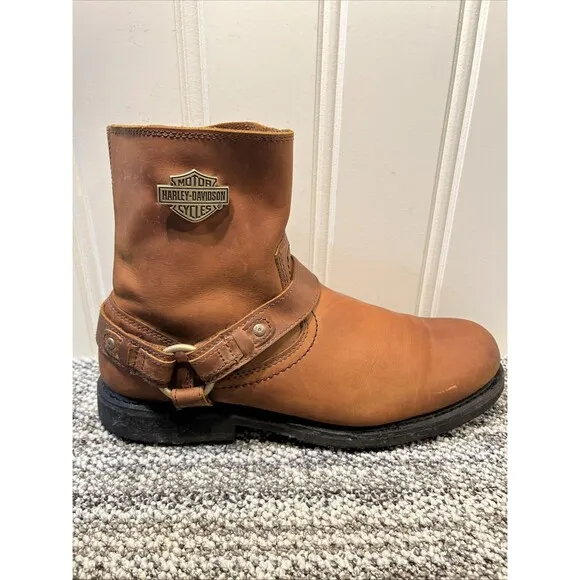 Harley Davidson Men Riding Boots Scout Brown Leather 12 Motorcycle Harness Zip