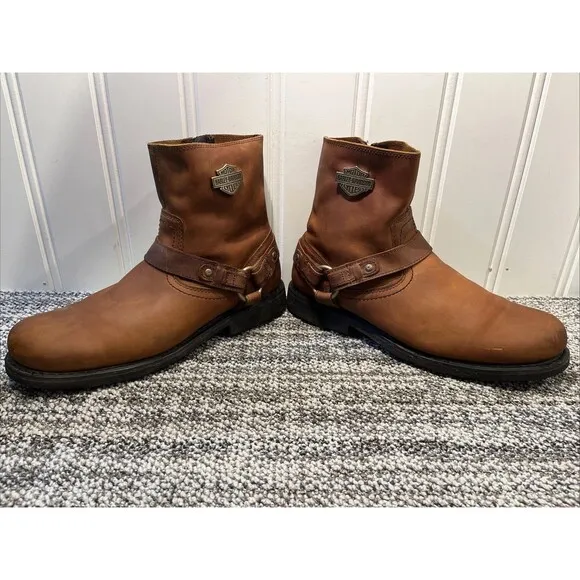 Harley Davidson Men Riding Boots Scout Brown Leather 12 Motorcycle Harness Zip