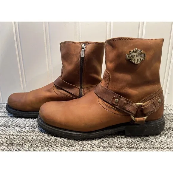 Harley Davidson Men Riding Boots Scout Brown Leather 12 Motorcycle Harness Zip