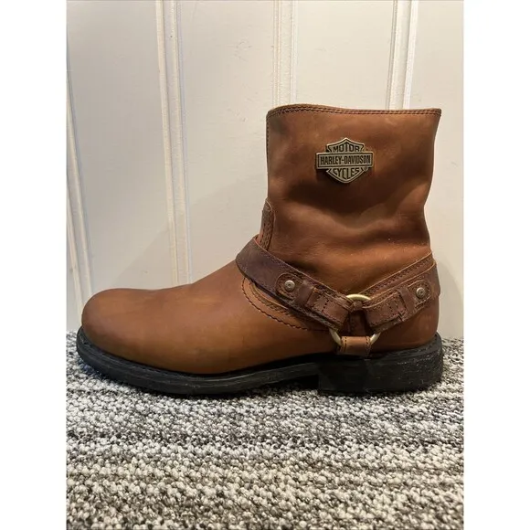 Harley Davidson Men Riding Boots Scout Brown Leather 12 Motorcycle Harness Zip