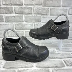 Harley Davidson Sarah Women's Size 7.5 Black Leather Buckle Chunky Biker Shoes