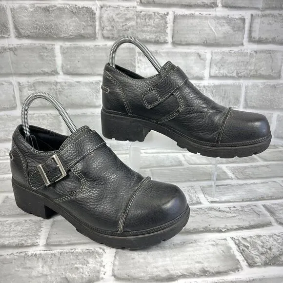 Harley Davidson Sarah Women's Size 7.5 Black Leather Buckle Chunky Biker Shoes