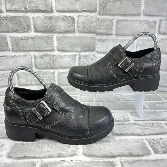 Harley Davidson Sarah Women's Size 7.5 Black Leather Buckle Chunky Biker Shoes