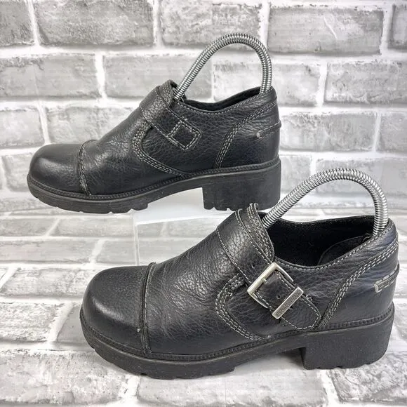 Harley Davidson Sarah Women's Size 7.5 Black Leather Buckle Chunky Biker Shoes