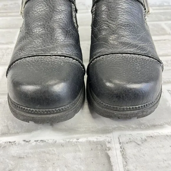 Harley Davidson Sarah Women's Size 7.5 Black Leather Buckle Chunky Biker Shoes