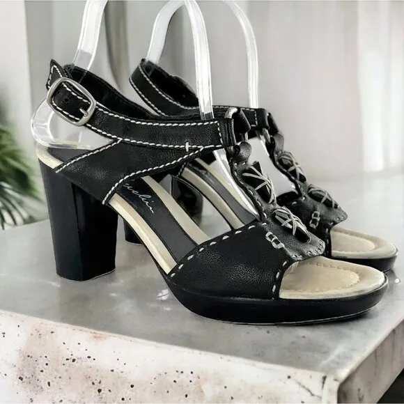 Henry Beguelin Black Leather Beaded Boho Sandals Size 38.5