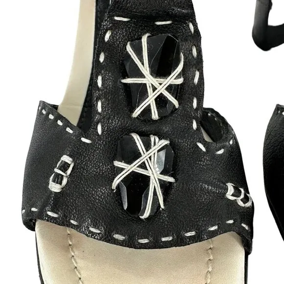 Henry Beguelin Black Leather Beaded Boho Sandals Size 38.5