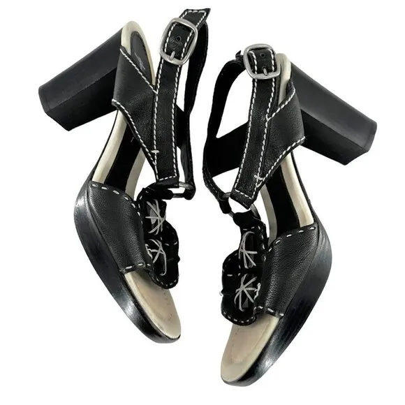 Henry Beguelin Black Leather Beaded Boho Sandals Size 38.5