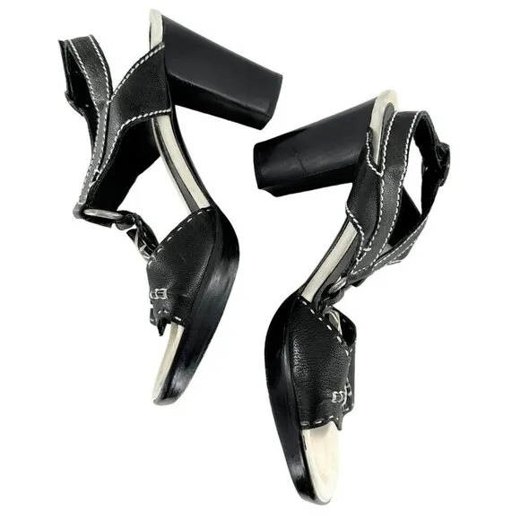 Henry Beguelin Black Leather Beaded Boho Sandals Size 38.5