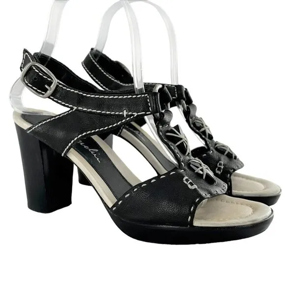 Henry Beguelin Black Leather Beaded Boho Sandals Size 38.5