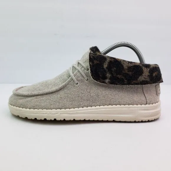 Hey Dude Britt Womens Size 9 Cream Cheetah Fur Cuff Comfort Casual Shoes