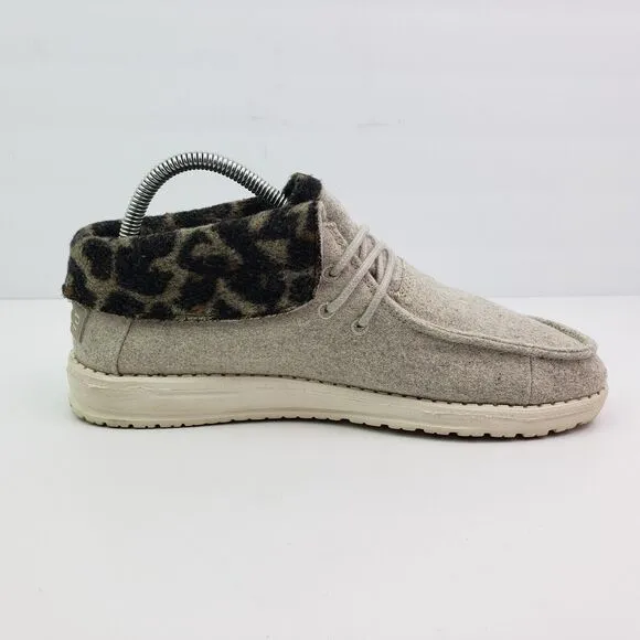 Hey Dude Britt Womens Size 9 Cream Cheetah Fur Cuff Comfort Casual Shoes