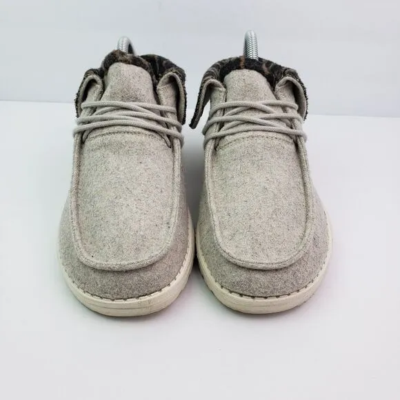Hey Dude Britt Womens Size 9 Cream Cheetah Fur Cuff Comfort Casual Shoes