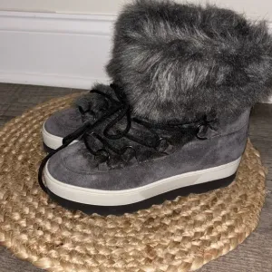 Högl 2-10-1827 Casual Velour Leder Dark Gray Winter Boots Women’s Size is 6.5