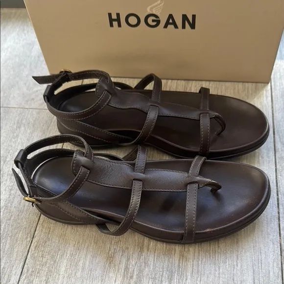 Hogan Fussbett Women's Brown Leather Gladiator Sandals size 6.5 support footbed