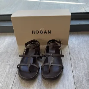 Hogan Fussbett Women's Brown Leather Gladiator Sandals size 6.5 support footbed