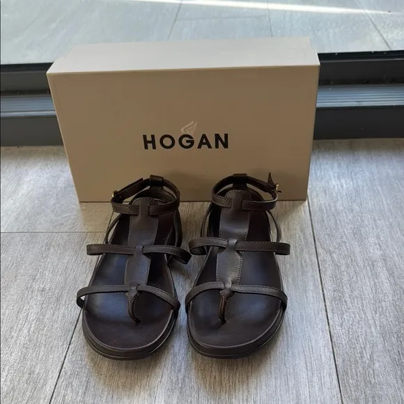 Hogan Fussbett Women's Brown Leather Gladiator Sandals size 6.5 support footbed