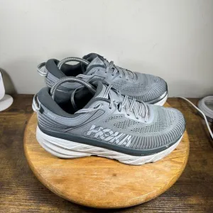 Hoka Bondi‎ 7 Gray White Athletic Sneaker Shoes Men's Size 9 4E 1117033 WDDS
