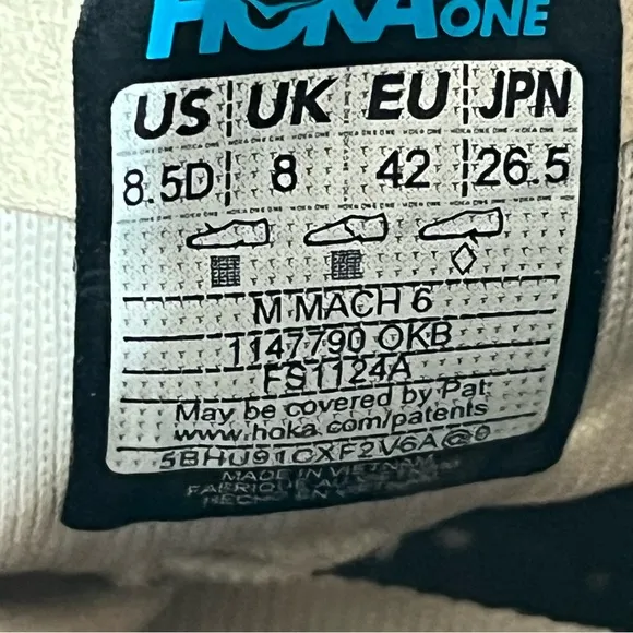 Hoka Mach 6 Running Shoes Athletic Sneakers Men’s Size 8.5