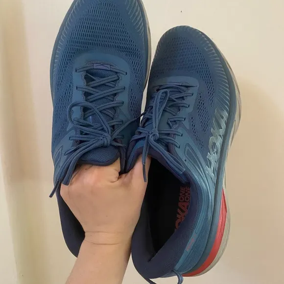 HOKA ONE MENS BONDI 7 BLUE RUNNING SHOES SIZE 14 REAL TEAL WIDE