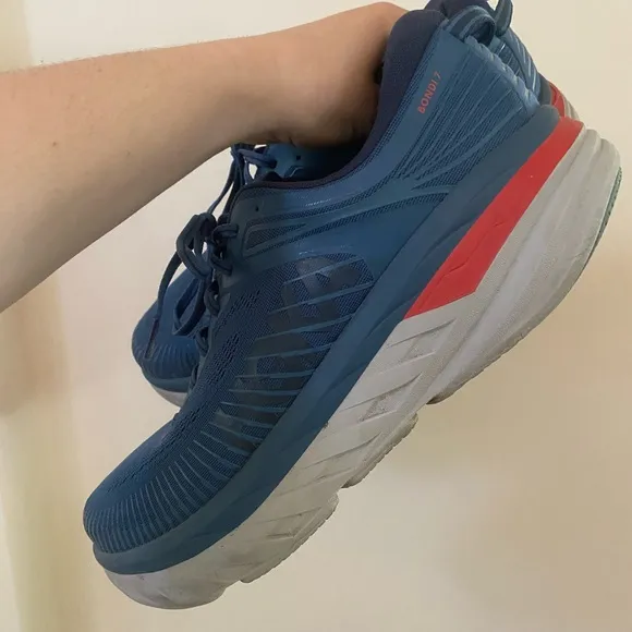 HOKA ONE MENS BONDI 7 BLUE RUNNING SHOES SIZE 14 REAL TEAL WIDE