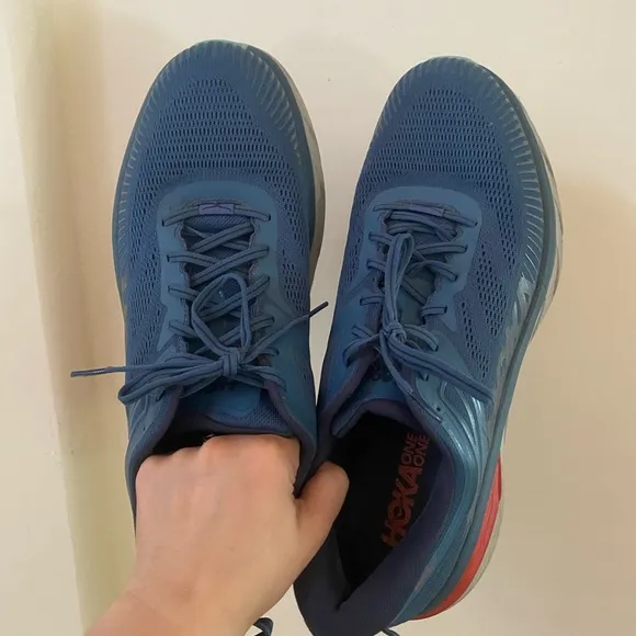 HOKA ONE MENS BONDI 7 BLUE RUNNING SHOES SIZE 14 REAL TEAL WIDE
