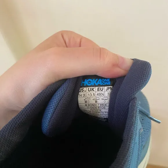 HOKA ONE MENS BONDI 7 BLUE RUNNING SHOES SIZE 14 REAL TEAL WIDE