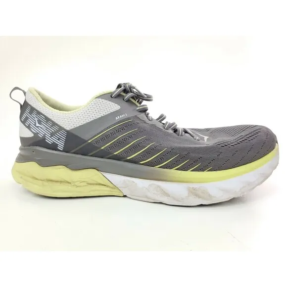 Hoka One One Arahi 3 Mens Size 11 Gray Yellow Athletic Running Shoes Sneaker