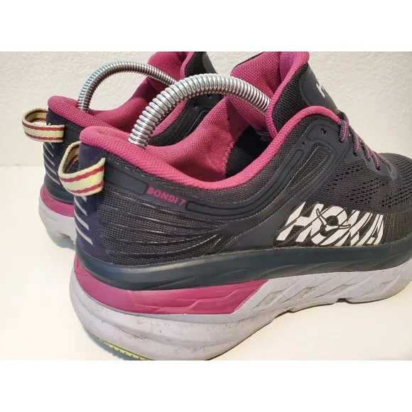 Hoka One One Bondi 7 Womens Sz 9.5 Running Shoes Sneakers Blue Graphite Fuchsia