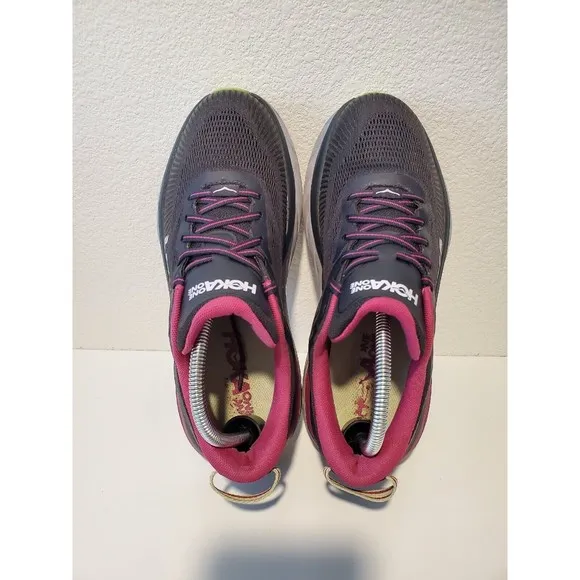 Hoka One One Bondi 7 Womens Sz 9.5 Running Shoes Sneakers Blue Graphite Fuchsia