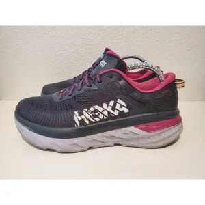 Hoka One One Bondi 7 Womens Sz 9.5 Running Shoes Sneakers Blue Graphite Fuchsia