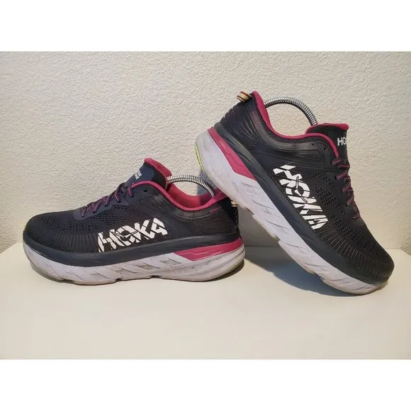 Hoka One One Bondi 7 Womens Sz 9.5 Running Shoes Sneakers Blue Graphite Fuchsia