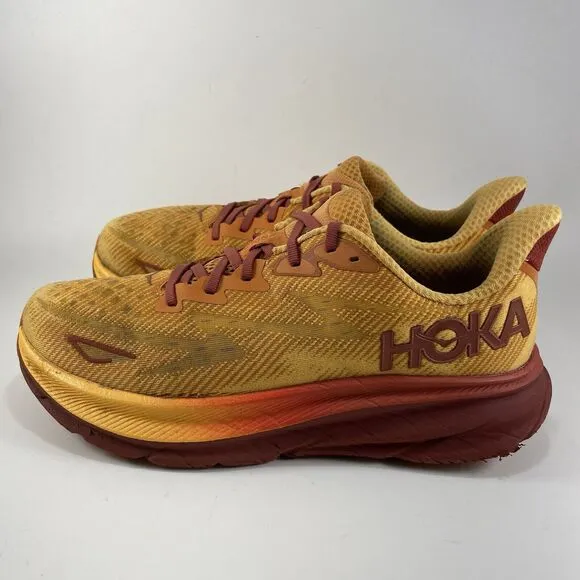 Hoka One One Clifton 9 Running Shoes Womens Size 10.5 B Orange Red Athletic