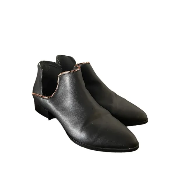 Holgen Black Leather Zip Detail Ankle Boots Size 6.5