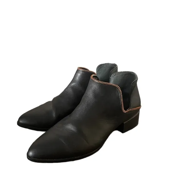 Holgen Black Leather Zip Detail Ankle Boots Size 6.5