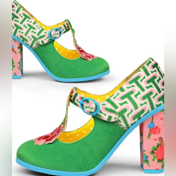 Hot Chocolate Design Kitsch Lover Floral Green Mary Jane Heels