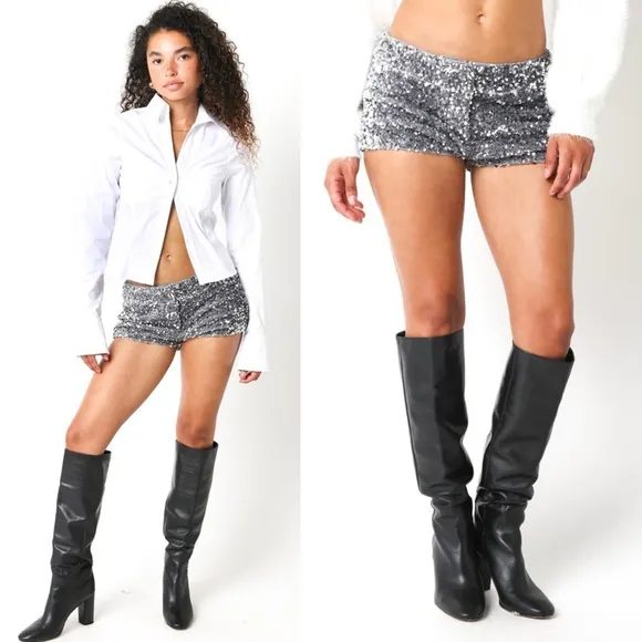 Hot To Go Mini Silver Sequin Shorts
