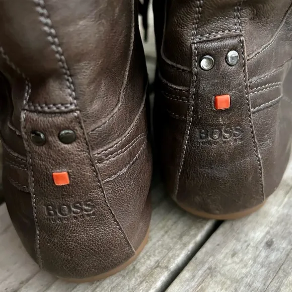 Hugo Boss Leather Lace-Up Boots size 43 Made in Italy Designer