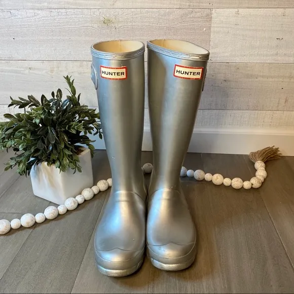 Hunter Boots Tall Silver Youth Girls 6