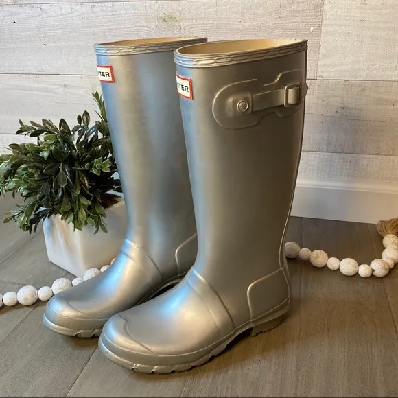 Hunter Boots Tall Silver Youth Girls 6