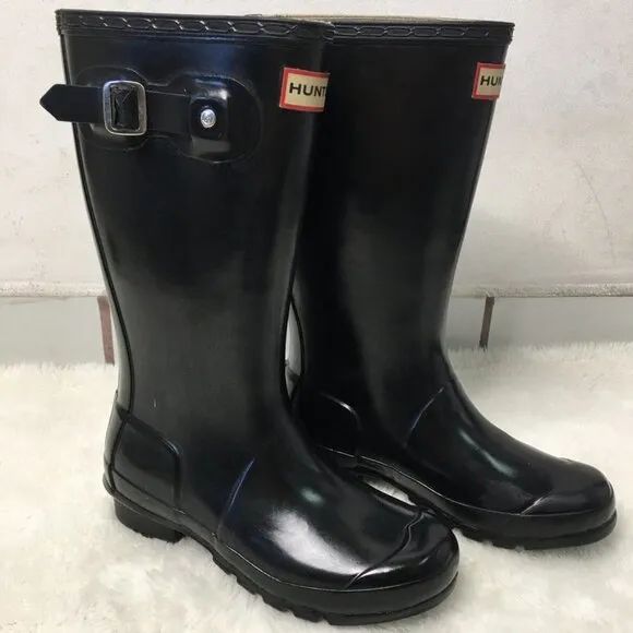 Hunter Kids Black Glossy Tall Rain Boots Size 3 M / 4 F