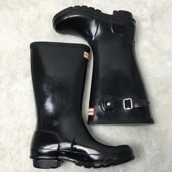 Hunter Kids Black Glossy Tall Rain Boots Size 3 M / 4 F